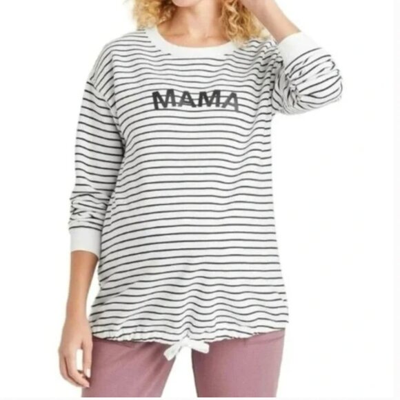 Isabel Maternity “Mama” Spellout Striped Sweatshirt – Black & White, Long Sleeve - Picture 2 of 9